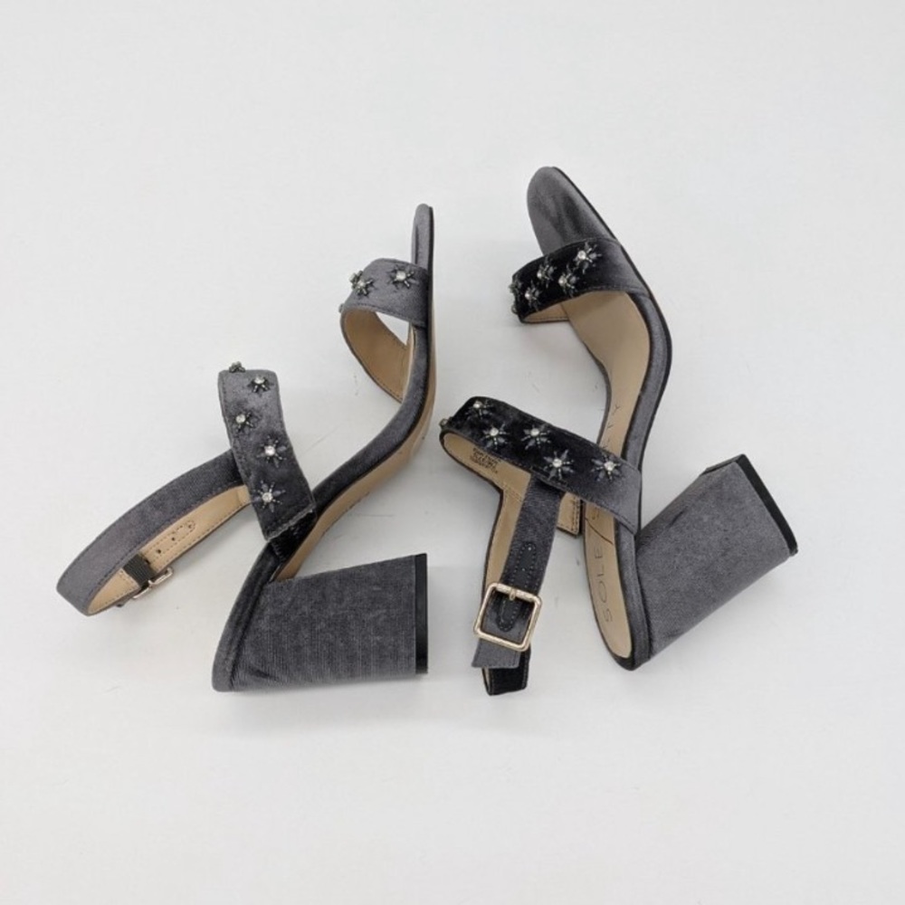 Sole Society Silver Ash Embellished Velvet Sandals